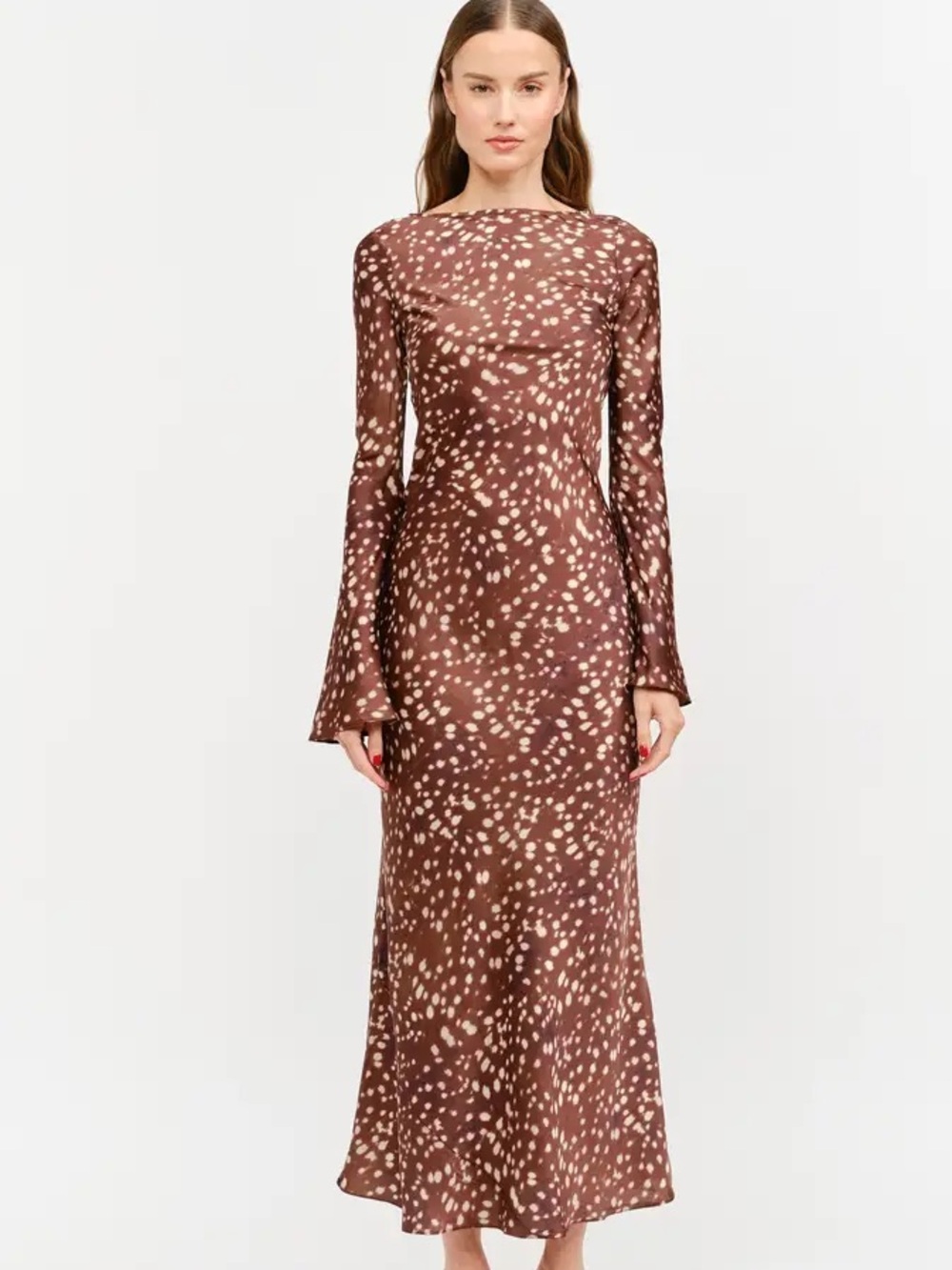 Satin Deer Print Maxi Dress